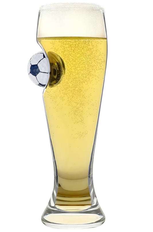 Football Pilsner Glass, 24cm Tall, 400ml Capacity, Crystal Glass, Suspended Resin Football