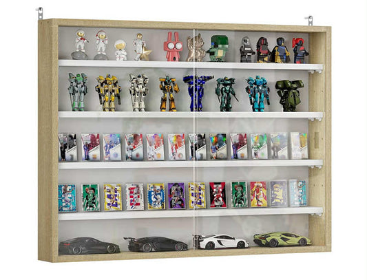 5-Tier Wall Mounted Display Cabinet, Display Case with 4 Adjustable Shelves, Glass Doors for Home Office Ornaments 60x80cm
