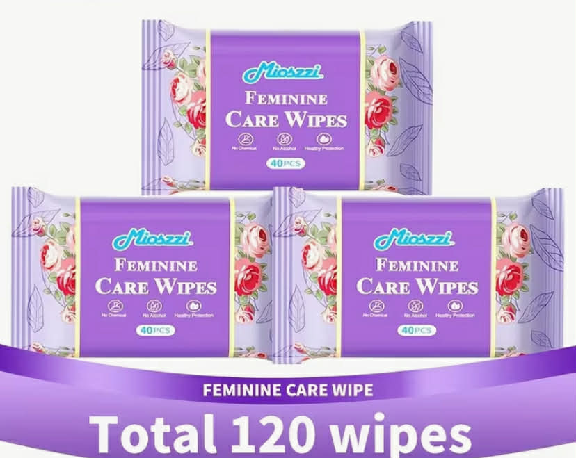 Packs Mioszzi Feminine Hygiene Wet Wipes Hypoallergenic, Minty Freshness, Odor Removal, No Rinse Needed, 40 Count, Convenient Travel-Size Pack, Paper Material