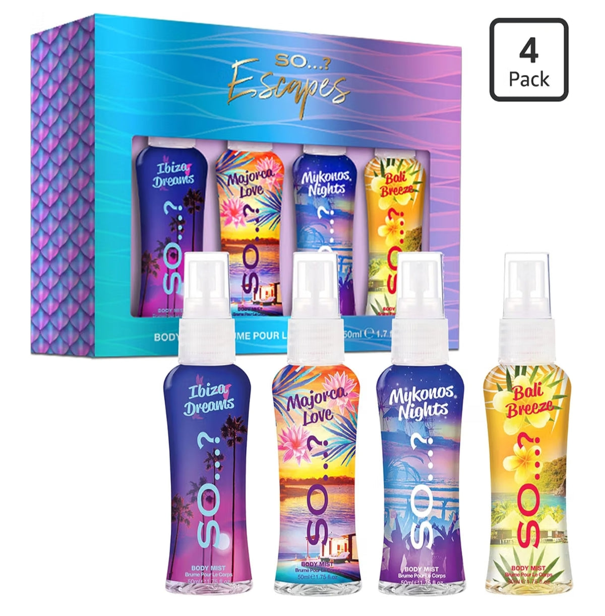 So…? Escapes Womens Gift Set, Spray Set (4 x 50ml)