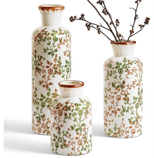 Set of 3,  Matte Flower Vases for Fresh or Dried Flowers,