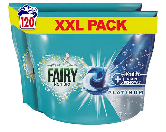 Fairy liquid Non Bio Pods Washing Laundry Detergent Capsules, Fairy Pods, 240 Washes, Platinum With Extra Stain Removal For Sensitive Skin