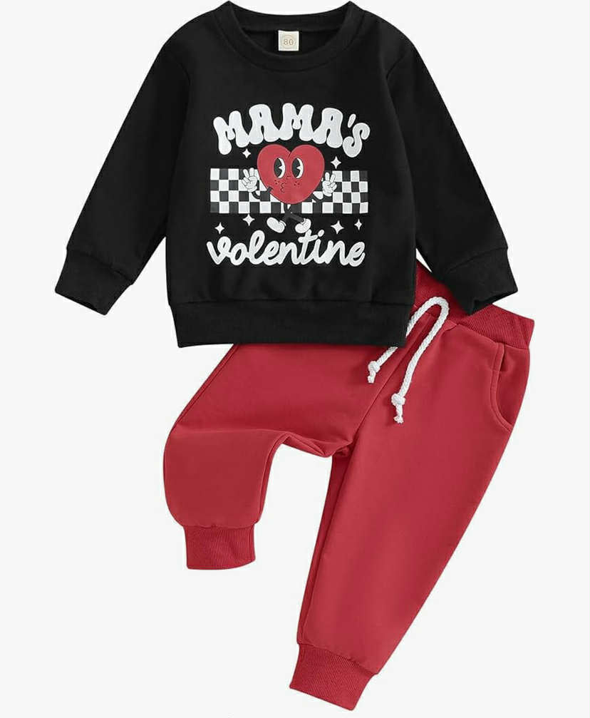 Baby Boy Valentine 's Day Outfits Mama's Boy Long Sleeve Crewneck Sweatshirt Drawstring Jogger Pants 2Pcs Fall Winter Outfit Valentines Day Clothes Set