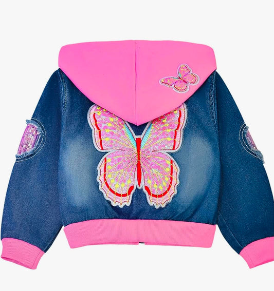 Little & Big Girls Sequin Outerwear Embroidery Denim Jacket
