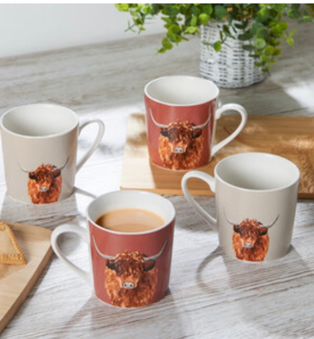 Set of 4 Highland Cow Conical Mugs