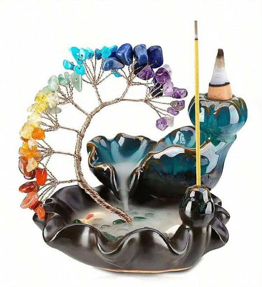 1 pc Waterfall Incense Burner, Ceramic Incense Holder With Rose Quartz Crystal Tree