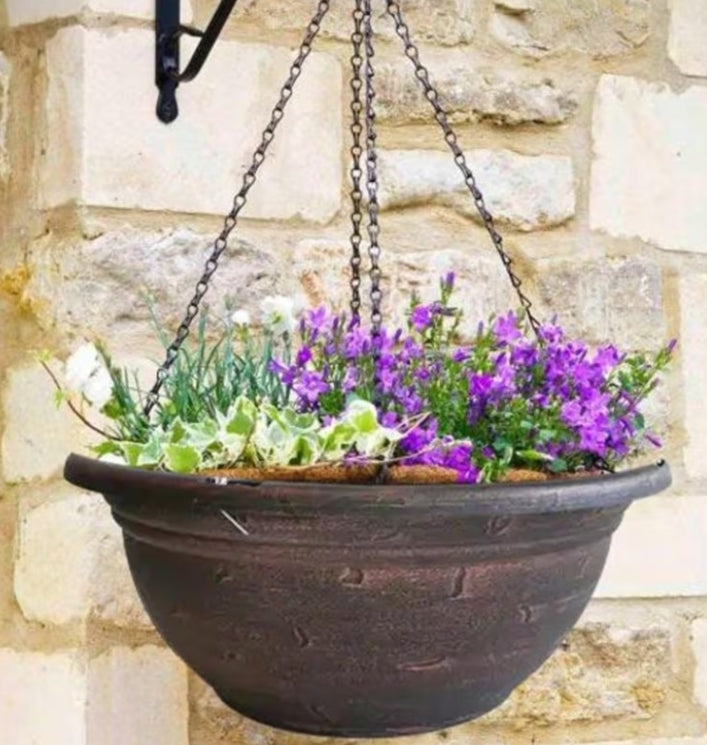 Fixtures Copper Effect Large Garden Hanging Basket 37cm x 20cm  All weather Usage  Large Display  Twin Pack Bundle