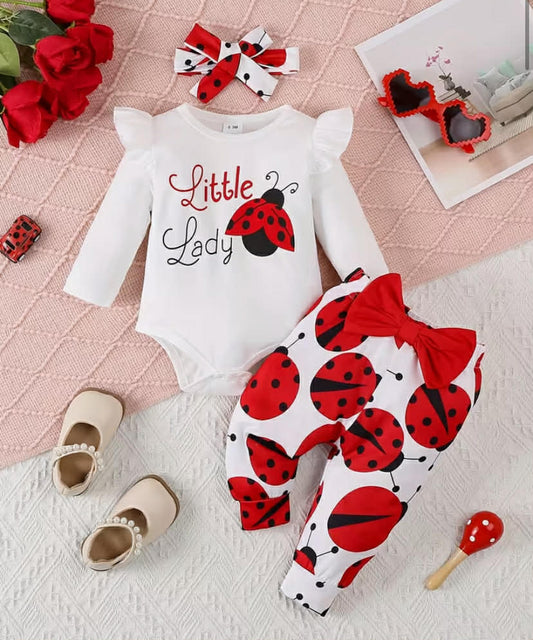 Newborn Baby Girl'S Spring And Autumn Long-Sleeved Romper with Alphabet Print + Bow-Knot Long Pants + Headscarf Three-Piece Set, for Outdoor