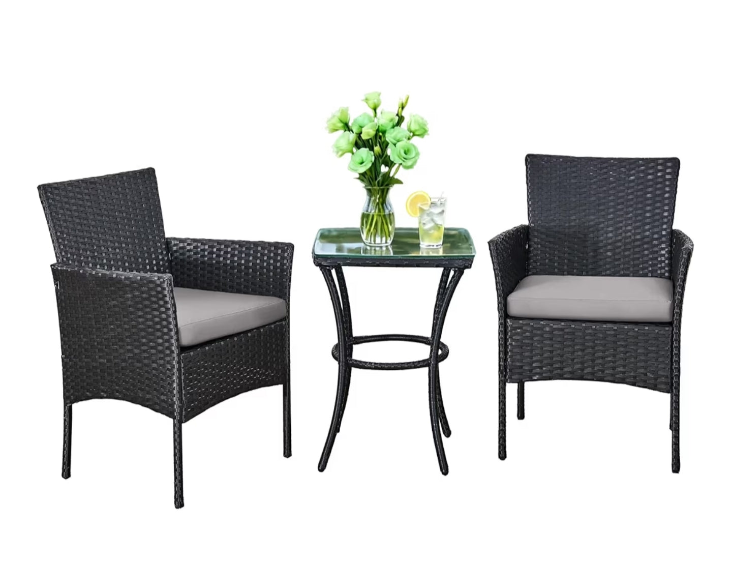3 Piece Grey Rattan Bistro Set