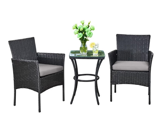 3 Piece Grey Rattan Bistro Set