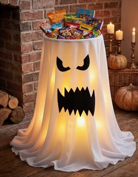 1 Set (2pcs) Telescopic White Candy Table Light Display Prop, 1.2m/47inch, 1 White Candy Table + 50 LED String Lights, Angry Face Expression, Floor Standing Height Adjustable from 13.8inch to 47inch, Battery Box Powered (Batteries Not Included)