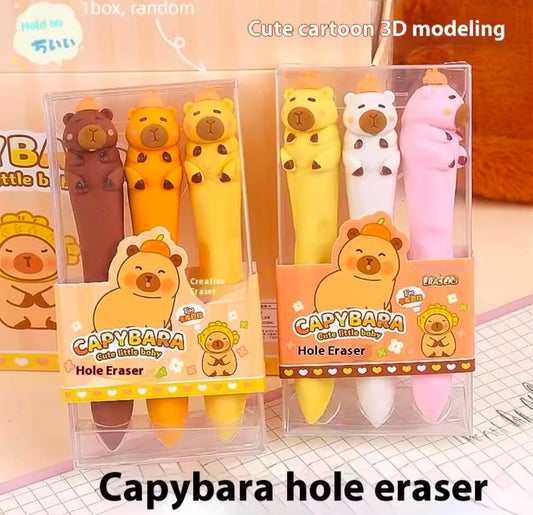 1 Set Cartoon Cute Capybara Hole Rubber Durable Eraser