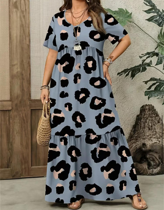 Plus Size Women'S Dress, a Casual Minimalist Leopard Print Dress