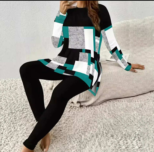 Casual Printed Long Sleeve Long Pants Two-Piece Set