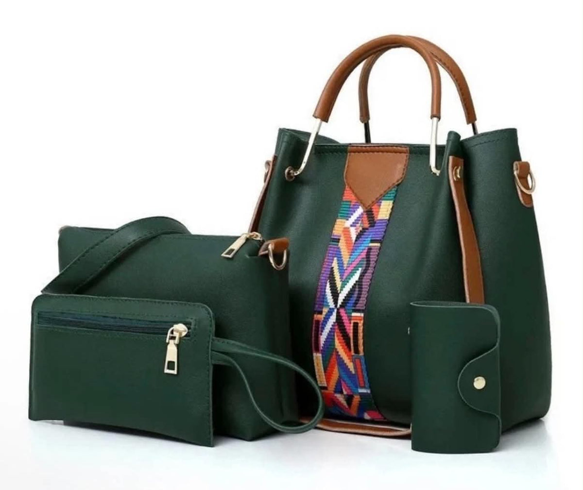 3-Piece Women's Faux Leather Handbag Set with Geometric Accent
