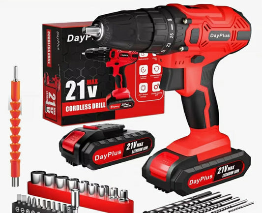 Cordless Drill Driver 21V, Electric Drill Kit with LI-ion Battery, Cordless Combi Screwdriver 25+1 Torque, 45N.m Max, 32pcs Accessory, 2 Variable Speed, LED Light for Home and Garden DIY Project 3/8" Keyless Chuck