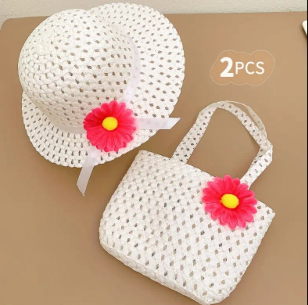 Two ' Additions Featuring Colorful And Cute Woven Flower Hats And Bags