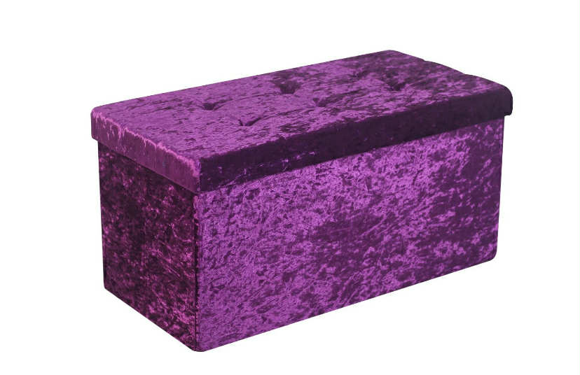 New Quilted Top Folding Storage Ottoman Seat Toy Storage Box Crushed Velvet