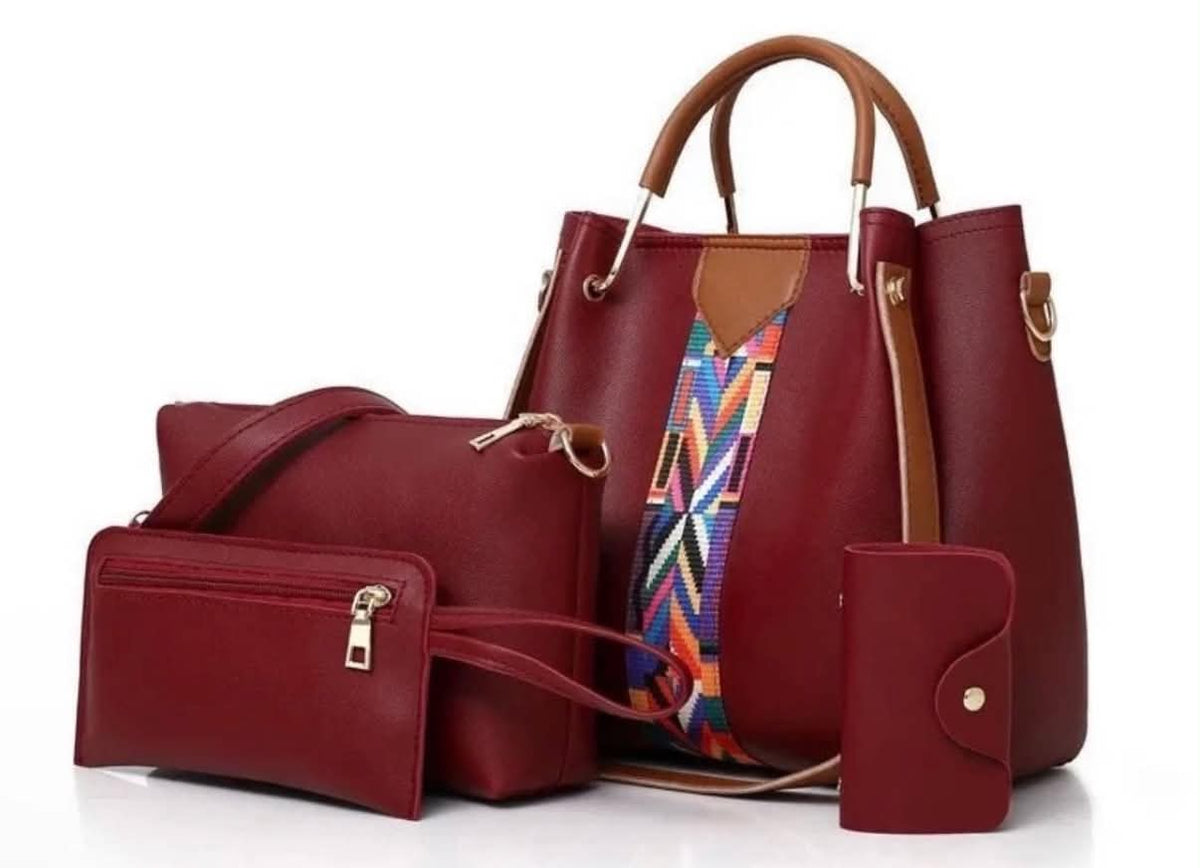 3-Piece Women's Faux Leather Handbag Set with Geometric Accent