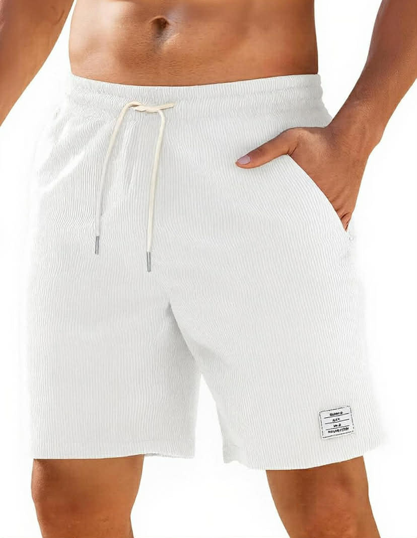 Men's Corduroy Shorts Drawstring Casual Elastic Waist Summer Beach Short