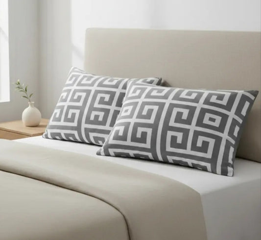 2 pc  Greek Key Pillowcases Pair – Soft Microfibre Pillow Covers, Geometric Printed Cushion Covers, Breathable, Fade Resistant,