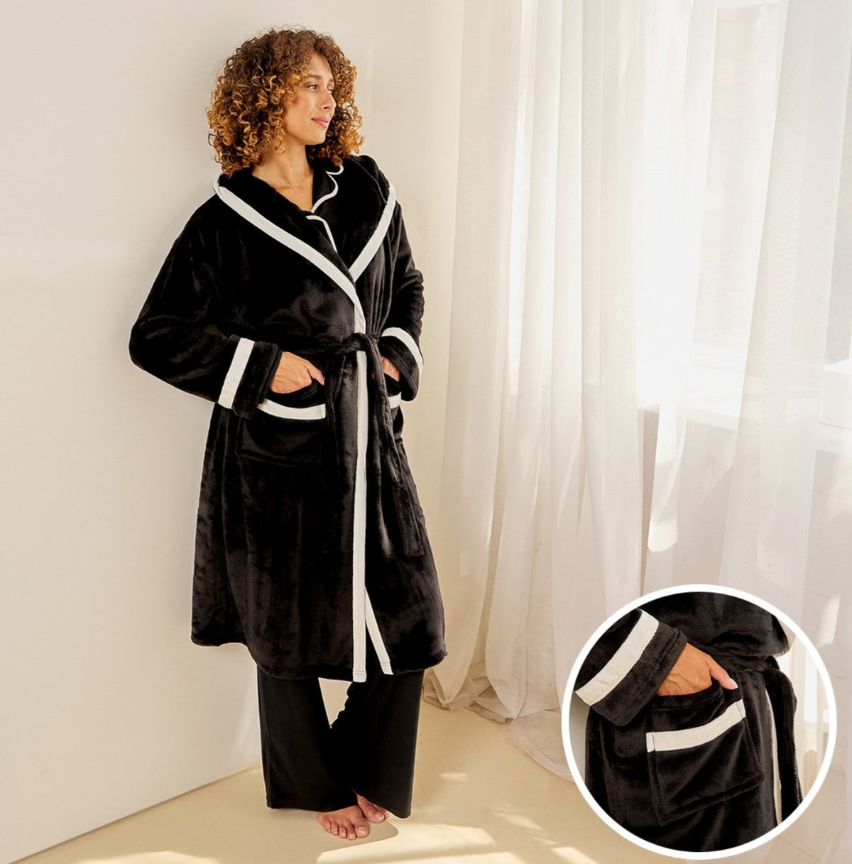 Flannel Fleece Piped Edge Dressing Gown, Adults