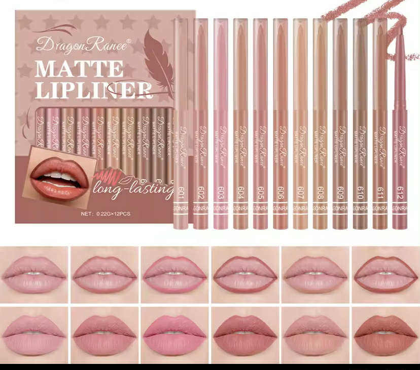Dragon Ranee 12pcs Soft Matte Water Resistant Eraser Resistant Lip Liner
