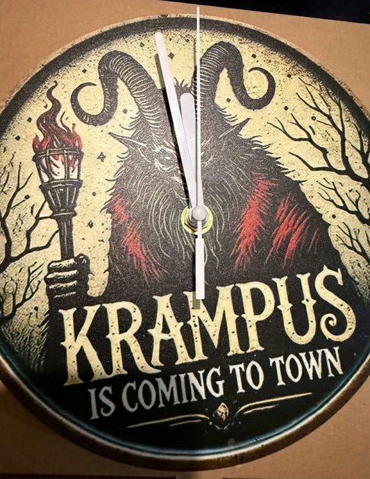 Krampus metal wall Clock 20cm x 20cm  8in x 8in