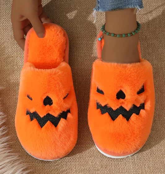 New Halloween Pumpkin Slippers for Women Thick-Soled Bag-Toe Winter Home Indoor Non-Slip Home Smiling Face Drag, Women Shoes