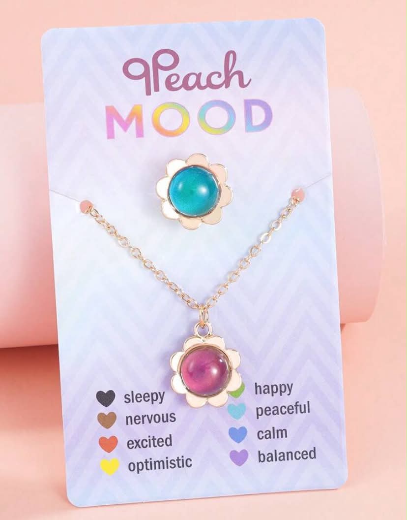 2pcs/Set Girls' Temperature Sensitive Color Changing Cute Rabbit, Angel, Heart, Flower Pendant Necklace And Ring Jewelry Set, Holiday Gift