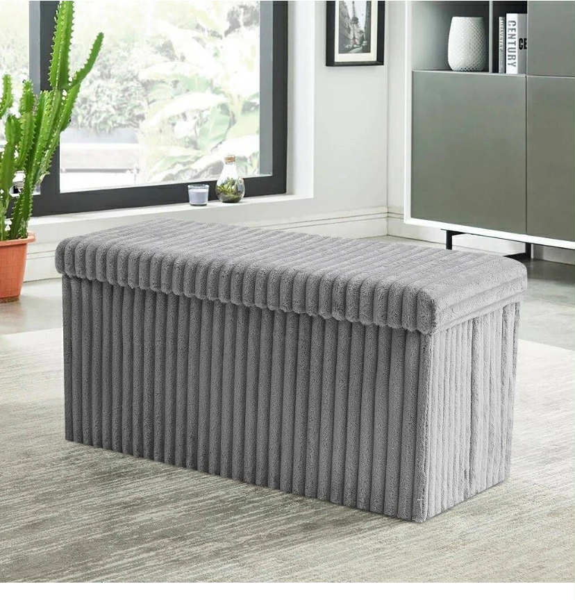 Ribbed Storage Box Large Capacity Ottoman Multi-Purpose Seat Foot Stool Toys Box