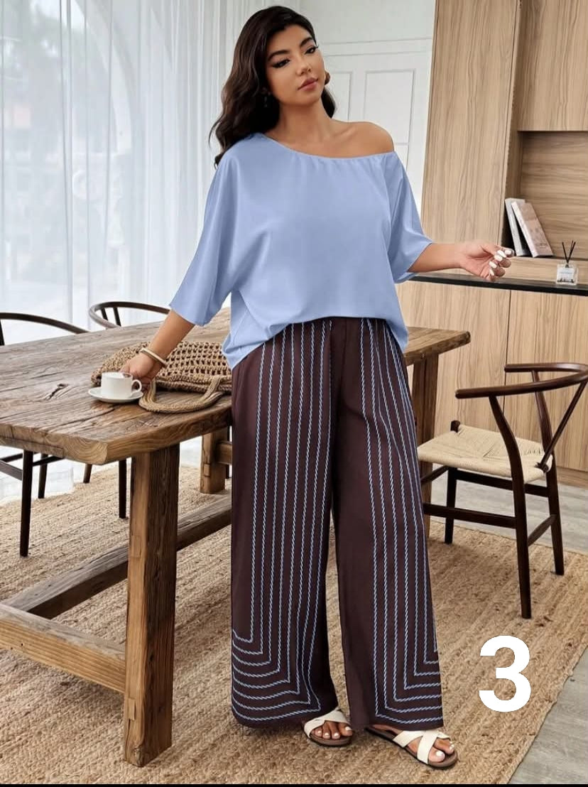 Random Print Casual Holiday Vibe Plus Size 2 Pieces Set