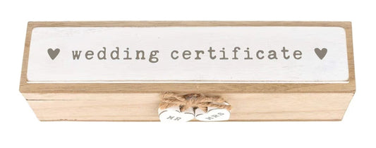 Love Story Wooden Wedding Day Marriage Certificate Holder Box with Hearts