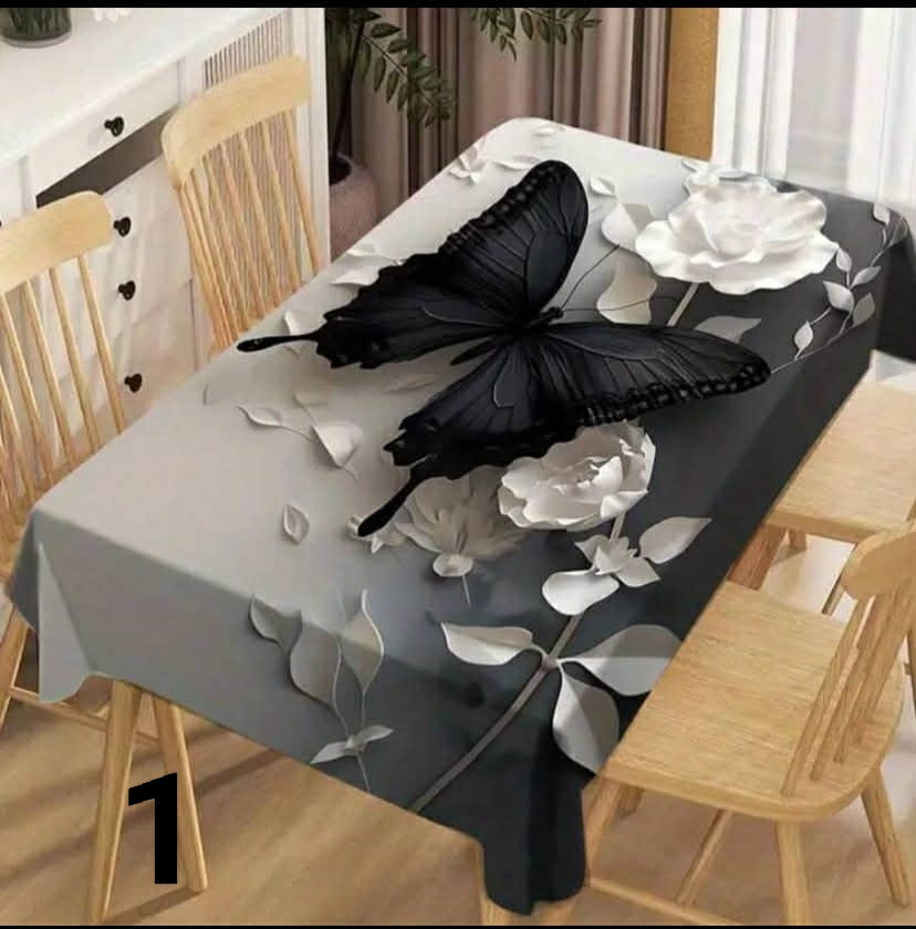 1 pc Elegant Rose Butterfly Design Tablecloth, Waterproof Washable Polyester Rectangular Tablecloth