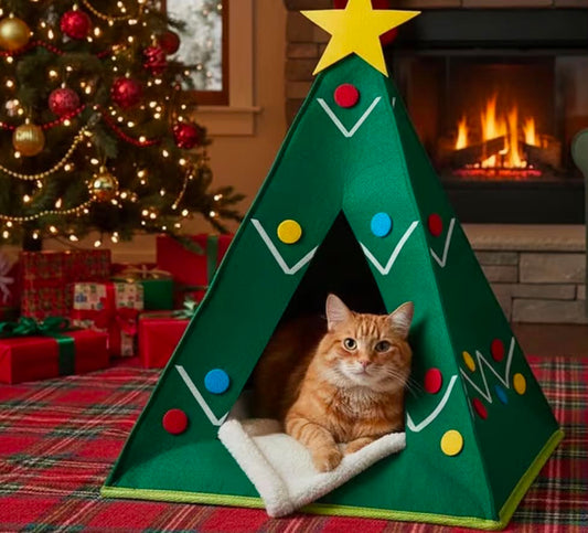 Christmas Pet Tent Cat House, Kitten House, Prevents Furniture Damage, Kitten Condo for Indoor Cats, Decorative 55x40x40cm