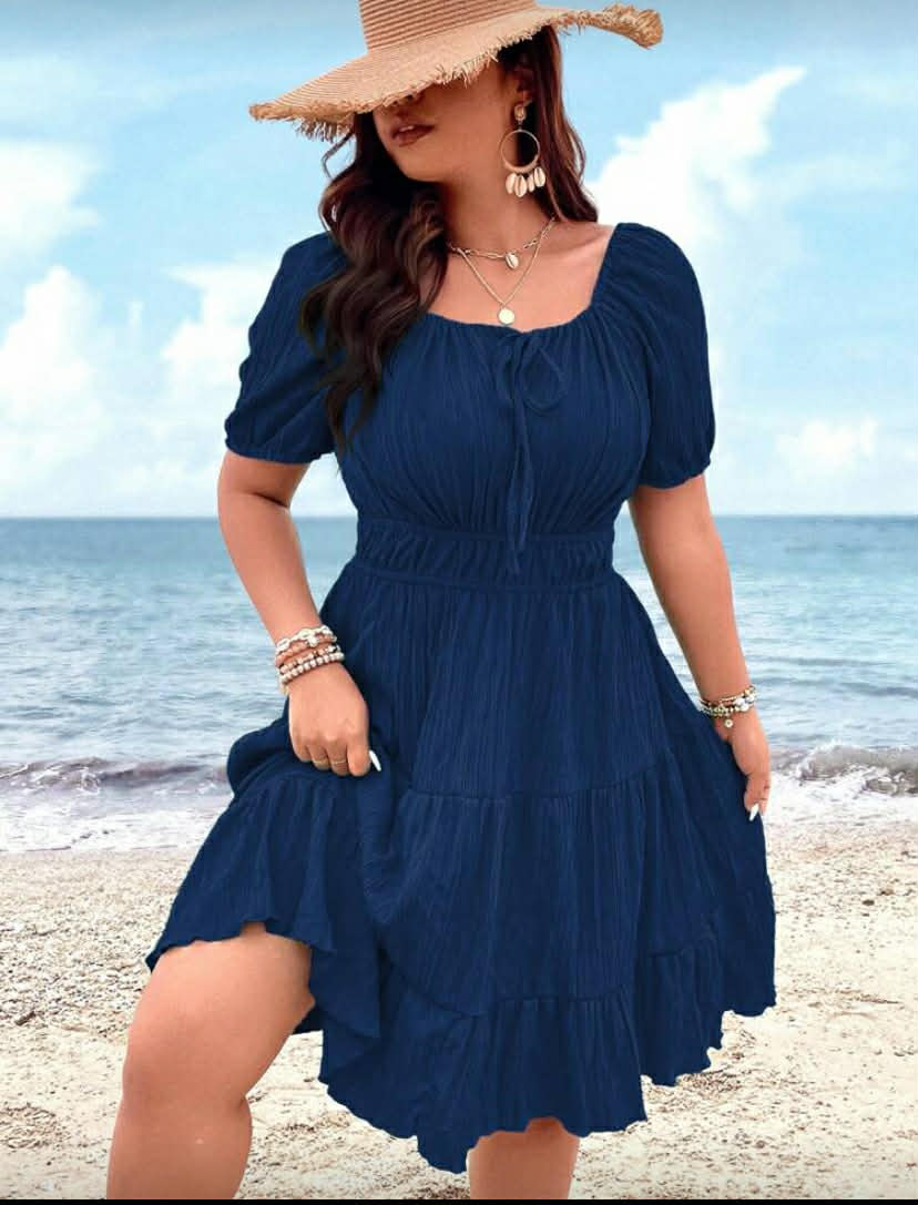Clasi Plus Tie Front Ruffle Hem Dress