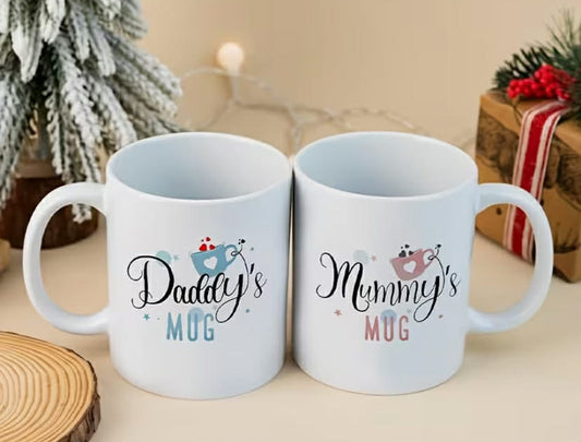 2 pcs 11oz/325ml Ceramic Couple Mugs - "Daddy's & Mummy's" Valentine's/Anniversary Gift Set, Cute Coffee/Tea Cups for Couples, Dishwasher & Microwave Safe,