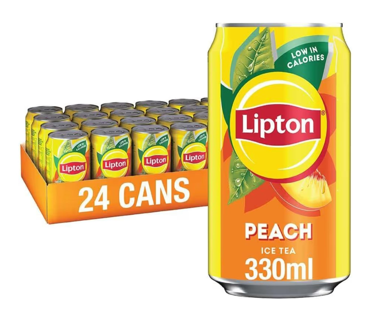 Lipton Peach Ice Tea Can 330 ml (Pack of 24), Low Calorie Soft Drink, 100% Black Tea Extract