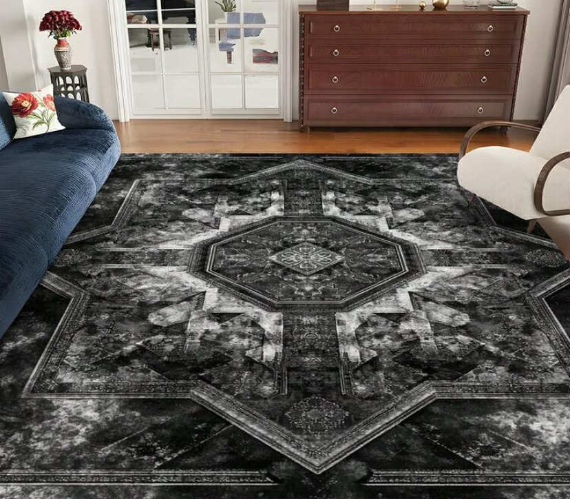1 pc Luxury Black & Gray Vintage Boho Area Rug 
(140 x 200)