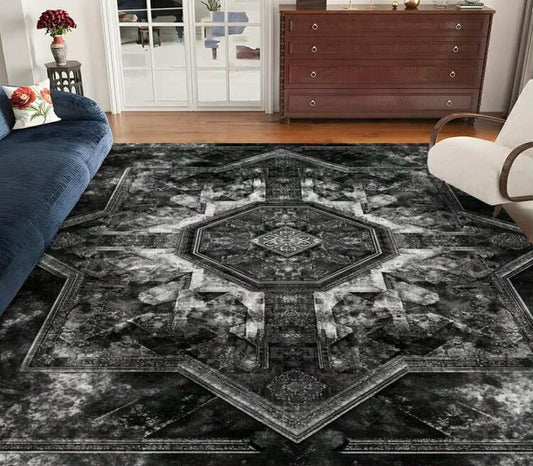 1 pc Luxury Black & Gray Vintage Boho Area Rug 
(140 x 200)