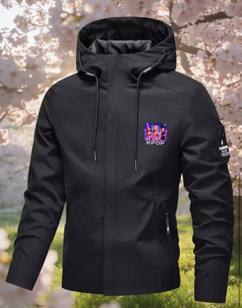 Women's Jacket, Cyber Stage Style KPOP Virtual Group Graphic Print Long Sleeve Zipper Pocket Hooded Windbreaker