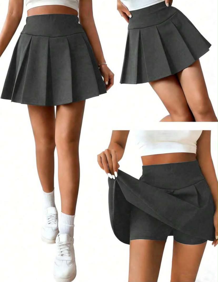 2 pcs Pleated High Waist Skirt With Built-In Shorts,2-In-1 Skirt Pants,School Casual Summer Back-To-School