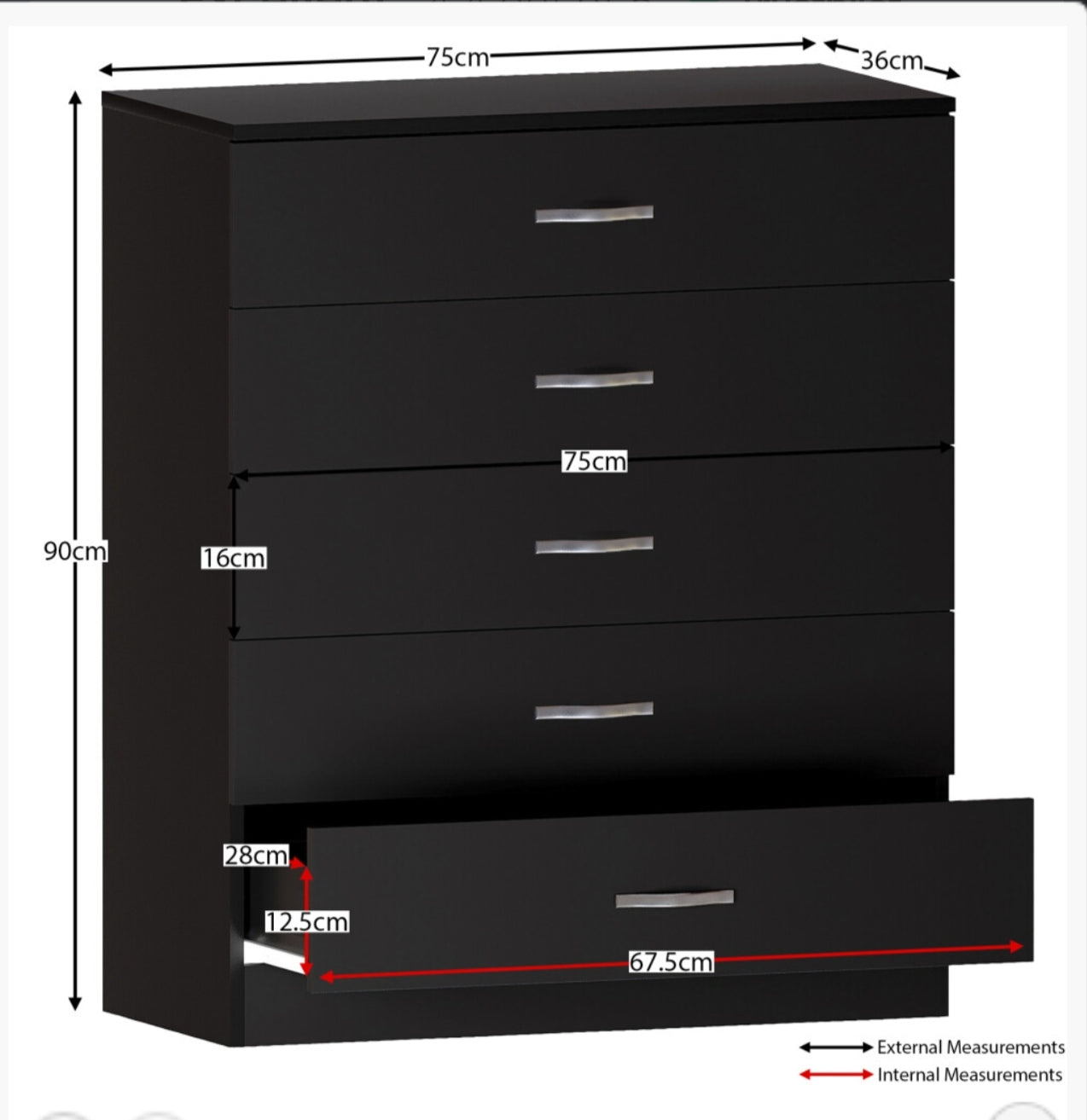 Riano 5 Drawer Chest of Drawers Bedroom Storage