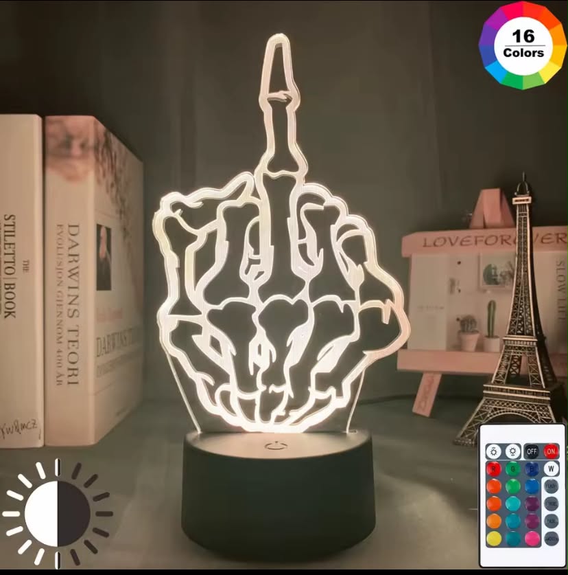 Acrylic 3d Lamp Middle Finger Skull