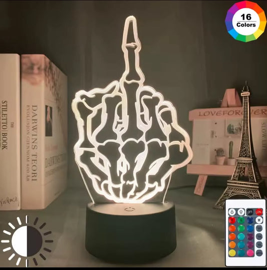 Acrylic 3d Lamp Middle Finger Skull