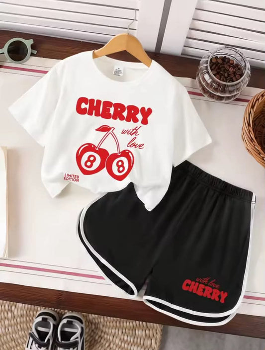 Girls' Sweet and Cool Fruit Letter Print Set