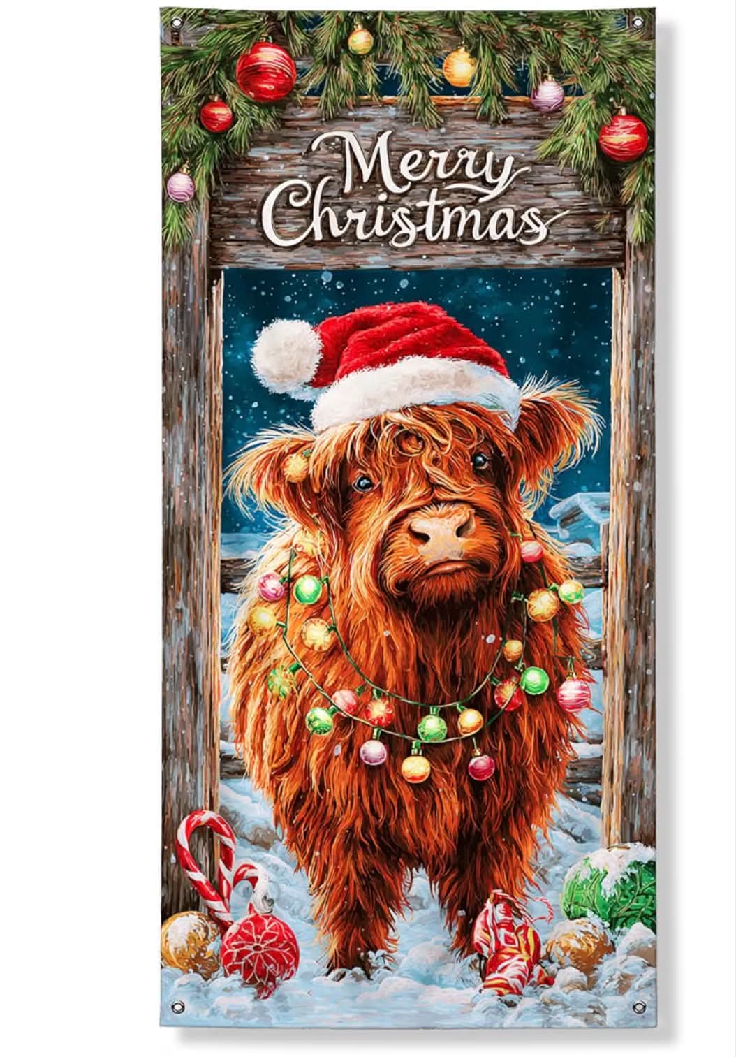 Christmas Highland Cow Door Banner