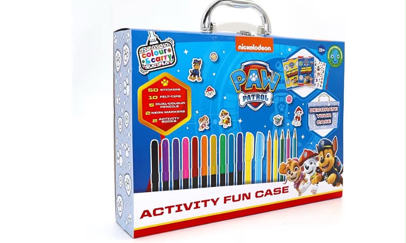 PAW Patrol Activity Fun Case - Colour & Carry Kit - 2 Activity Books - 10 Felt-Tip Pens - 50 Stickers - 2 Neon Markers - Customisable Case - Gifts for Boys and Girls Ages 3 to 5 Years