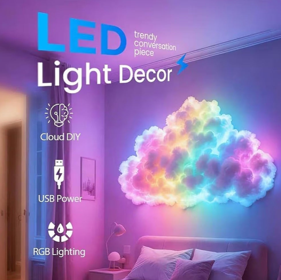 Thundercloud LED Light, 400CM RGB Cloud Light for Bedroom Cool Stuff, Music Syncs Thunder Clouds Wall Lamp Rechargeable, USB Powered Thunderclouds Night Atmosphere Lights for Home Wall Decor