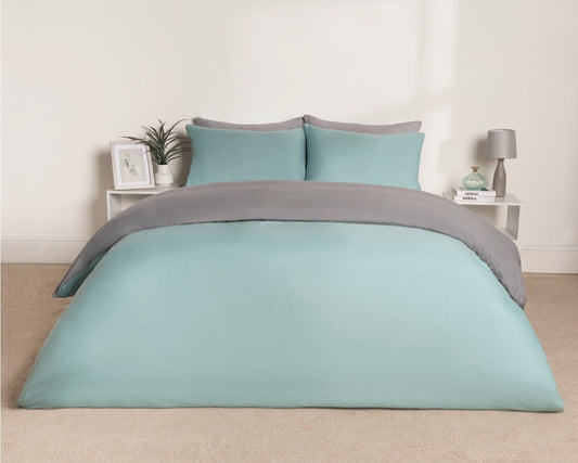 Reversible Duvet Cover Set - Duck Egg/Grey